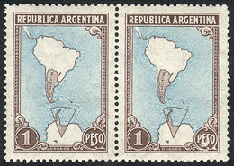ARGENTINA: GJ.880, 1P. Map With Antarctica, Pair, Both With Variety: ROUGH SEA" (very Marked Swell Around The Conti - Other & Unclassified