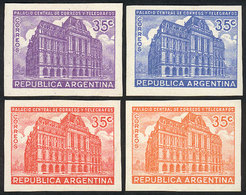 ARGENTINA: GJ.885, 1942 35c. Post Office, 4 TRIAL COLOR PROOFS On Paper With Glazed Front, Excellent! - Autres & Non Classés