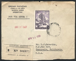 ARGENTINA: GJ.1055, 20P. Fitz Roy Mount Franking ALONE A Cover Sent To USA In AP/1958, Minor Faults, Good Appearanc - Sonstige & Ohne Zuordnung