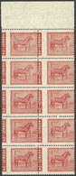 ARGENTINA: GJ.1127, 1959 1P. Horse, Block Of 4 With VERY SHIFTED PERFORATION, Spectacular, Excellen! - Other & Unclassified