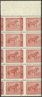 ARGENTINA: GJ.1127, 1959 1P. Horse, Block Of 4 With VERY SHIFTED PERFORATION, Spectacular, Excellen! - Otros & Sin Clasificación