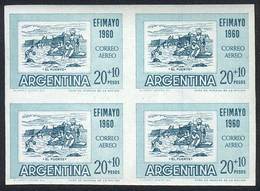 ARGENTINA: GJ.1186P, 1960 EFIMAYO Philatelic Exposition, The Fort (washerwomen, Horse), IMPERFORATE BLOCK OF 4 Mint - Andere & Zonder Classificatie