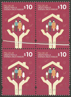 ARGENTINA: GJ.4016, 2014 10P. Housing Plan, Block Of 4 With Notable FOLD, VF Quality, Rare Variety In This Issue! - Sonstige & Ohne Zuordnung