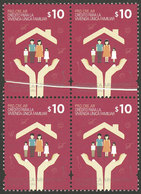 ARGENTINA: GJ.4016, 2014 10P. Housing Plan, Block Of 4 With Notable FOLD, VF Quality, Rare Variety In This Issue! - Autres & Non Classés