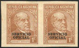 ARGENTINA: GJ.630, 1935 1c. Sarmiento, PROOF Printed On Paper For Specimens, Pair Of VF Quality! - Blocs-feuillets