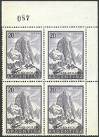 ARGENTINA: GJ.725a, 20P. Fitz Roy With INVERTED OVERPRINT, Corner Block Of 4, MNH (50%), Superb, Possibly The Best - Blocchi & Foglietti