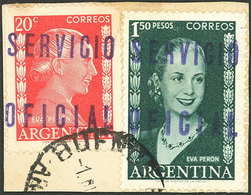 ARGENTINA: GJ.815 + 822, Presidencia De La Nación, Eva Perón 20c. + 1.50P. With Inscription, On Fragment Used In B - Blocks & Kleinbögen