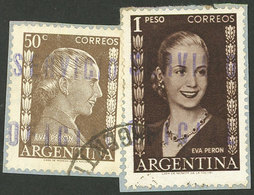 ARGENTINA: GJ.818 + 821, Presidencia De La Nación, Eva Perón 50c. On Imported Unsurfaced Paper + 1P. With Inscript - Blocchi & Foglietti