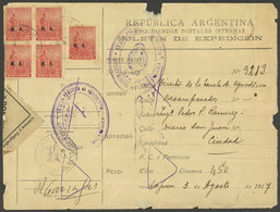 ARGENTINA: Rare Dispatch Note For An OFFICIAL Parcel Post Posted In San Juan On 3/AU/1917 Franked With 25c. (Ministry Of - Service