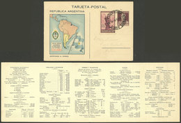 ARGENTINA: GJ.TAR-65, 1934 4c. San Martín, Double Postal Card Illustrated With Map Of South America And Inside S - Postal Stationery