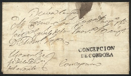 ARGENTINA: Folded Cover Used In 1840s (genuine), With A FORGED Straightline Pre-stamp Mark "CONCEPCION DE CORDOBA" - Autres & Non Classés