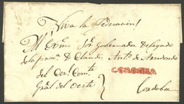 ARGENTINA: Folded Cover Used In 1850s (genuine), With A FORGED Straightline Pre-stamp Mark "CORDOBA", Produced By A - Altri & Non Classificati