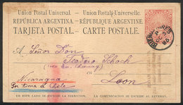 ARGENTINA: RARE DESTINATION: 6c. Postal Card Sent From Buenos Aires To NICARAGUA On 3/OC/1885 "by Land To Chile", W - Other & Unclassified