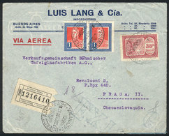 ARGENTINA: 22/OCT/1932 Buenos Aires - Czechoslovakia, Registered Airmail Cover Franked With 2.35P., Very Fine Quali - Other & Unclassified