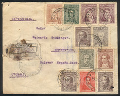 ARGENTINA: Registered Cover Sent From RIO GALLEGOS To Montevideo On 9/DE/1935, With Attractive Multicolor Postage O - Andere & Zonder Classificatie
