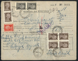 ARGENTINA: Cash Remittance Sent From COLONIA LANDETA (Santa Fe) To Buenos Aires On 2/MAR/1954, With Stamps Of The E - Sonstige & Ohne Zuordnung