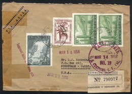 ARGENTINA: Registered Airmail Cover Sent From Buenos Aires To USA On 1/MAR/1958 With Large Postage Of 26P., VF Qual - Altri & Non Classificati
