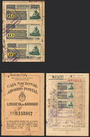 ARGENTINA: POSTAL SAVINGS: Postal Savings Book With 17 Varied Stamps, Including 3 Of 10P. EVA PERÓN With The Face O - Autres & Non Classés