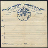 ARGENTINA: Telegram Form Of The "Compañía Telegráfico-Telefónica Nacional", VF Quality!" - Unclassified
