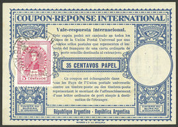 ARGENTINA: Nice International Reply Coupon (IRC) Of AU/1949, Value 35 Centavos Papel + Additional  5c. Postage, VF! - Unclassified