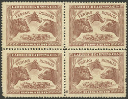 ARGENTINA: Larrechea Hnos. & Cía, Rosario, Beautiful Cinderella With View Of Cattle, Circa 1900, Block Of 4 Mint Witho - Fantasy Labels