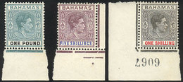 BAHAMAS: Sc.110a + 112b + 113a, 1938/46 The 3 High Values Of The Set, Printed On Thick Chalky Paper, With Sheet M - Other & Unclassified