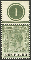 BAHAMAS: Sc.84, 1921/34 1£ MNH, With Decorative Sheet Margin (with Hinge Mark In The Margin, The Stamp Is MNH Per - Sonstige & Ohne Zuordnung