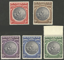 BAHAMAS: Sc.85/89, 1930 Tercentenary (ship), Cmpl. Set Of 5 Values, Mint Lightly Hinged, The High Value MNH With - Autres & Non Classés