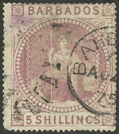 BARBADOS: Sc.43, 1873 Britannia 5S. Dull Rose, Used, Tiny Faults, Very Fine Appearance! - Barbades (...-1966)