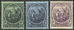 BARBADOS: Sc.159/161, 1921/4 Neptune, The 3 High Values Of The Set, Mint Very Lightly Hinged, Excellent Quality! - Barbades (...-1966)