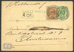 BELGIUM: 5c. Postal Card + 5c. Additional Postage, Sent From Bruxelles To Amsterdam On 2/MAR/1881, Interesting! - Other & Unclassified