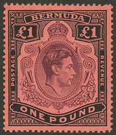 BERMUDA: Sc.128b, 1942 1£ Black And Violet On Salmon, Perf 14, MNH, Excellent! - Bermudas