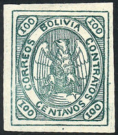 BOLIVIA: Sc.8, 1867/8 Condor 100c. Green, Mint No Gum, Very Fine Quality, With Certificate Of The Royal Philateli - Bolivië