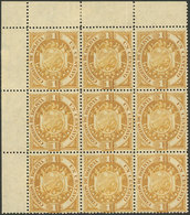 BOLIVIA: Sc.40, Thin Paper (London Printing), Beautiful Corner Block Of 9, VF! - Bolivie