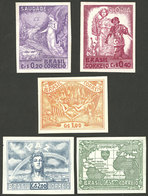 BRAZIL: Yvert 425/429, 1945 Allied Victory, COLOR PROOFS, Cmpl. Set Of 5 Imperforate Values Printed On Thin Card - Andere & Zonder Classificatie