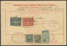 BRAZIL: Postal Money Order (Vale Postal Nacional) Used On 2/AU/1913, Franked With RHM.C-9 + Another Value, VF An - Sonstige & Ohne Zuordnung