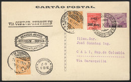 BRAZIL: Card With Mixed Postage Brazil-Colombia Sent From Rio To Colombia On 22/OC/1931 On Flight That Combined - Altri & Non Classificati