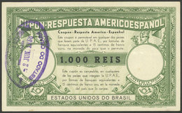 BRAZIL: 1000Rs. Americo-Español Reply Coupon Of The Year 1938, Very Rare! - Autres & Non Classés