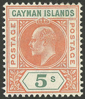 CAYMAN ISLANDS: Sc.16, 1907 Edward VII 5S. Mint Very Lightly Hinged, Excellent Quality! - Cayman (Isole)