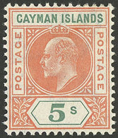 CAYMAN ISLANDS: Sc.16, 1907 Edward VII 5S. Mint Very Lightly Hinged, Excellent Quality! - Caimán (Islas)