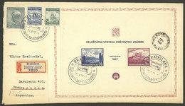 CZECHOSLOVAKIA: Registered Cover Sent From Bratislava To Argentina On 25/OC/1937, Franked With Souvenir Sheet + Postage - Sonstige & Ohne Zuordnung