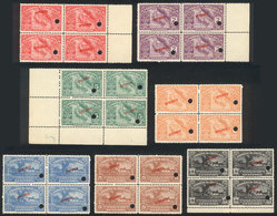 COSTA RICA: Sc.129/135, 1924 Centenary Of Annexation Of Province Of Guanacaste, Set Of 7 Blocks Of 4 With SPECIMEN O - Costa Rica