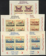 DUBAI: Year 1963, Red Cross International, Set Of 4 Imperforate Sheets, And One Sheet Of 20np. With Color Vari - Dubai