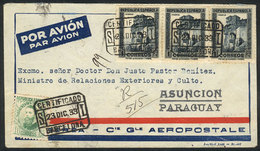 SPAIN: 23/DE/1933 Barcelona - PARAGUAY: Registered Airmail Cover With Postage Of 3.10Ptas., On Back Arrival Mar - Autres & Non Classés