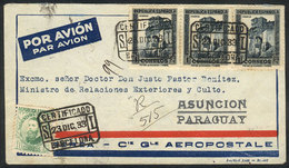 SPAIN: 23/DE/1933 Barcelona - PARAGUAY: Registered Airmail Cover With Postage Of 3.10Ptas., On Back Arrival Mar - Andere & Zonder Classificatie