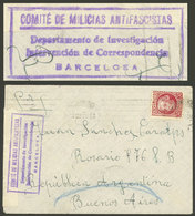 SPAIN: Cover Franked With 30c. And Sent To Argentina On 14/SE/1936, With Violet Censor Mark: COMITÉ DE MILICIAS - Altri & Non Classificati