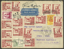 SPAIN: 7/AP/1937 Cadiz - Buenos Aires, Registered Airmail Cover With Spectacular Postage, Military Censor Mark, - Sonstige & Ohne Zuordnung