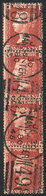 GREAT BRITAIN: Sc.33 (SG.43), 1p. Red-rose PLATE 225, Fantastic VERTICAL STRIP OF 4, With "Manchester 498" Cancels Of 3 - Otros & Sin Clasificación