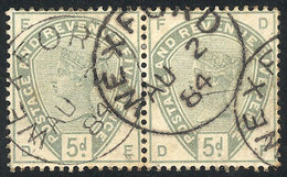 GREAT BRITAIN: Sc.104, 1883 5p. Green, Handsome Pair Used In Wexford, VF Quality! - Other & Unclassified