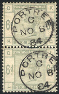 GREAT BRITAIN: Sc.105, 1883/4 6p. Green, Vertical Pair Used In Portree, Very Fine Quality! - Altri & Non Classificati